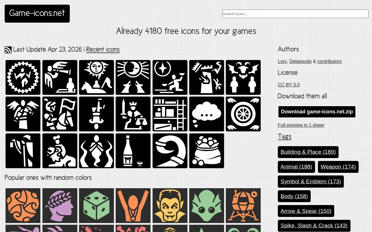 Game-icons homepage screenshot