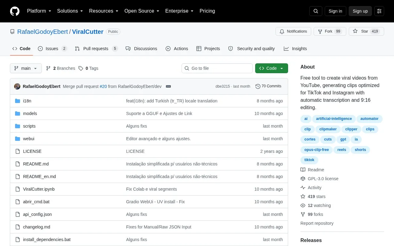 ViralCutter homepage screenshot