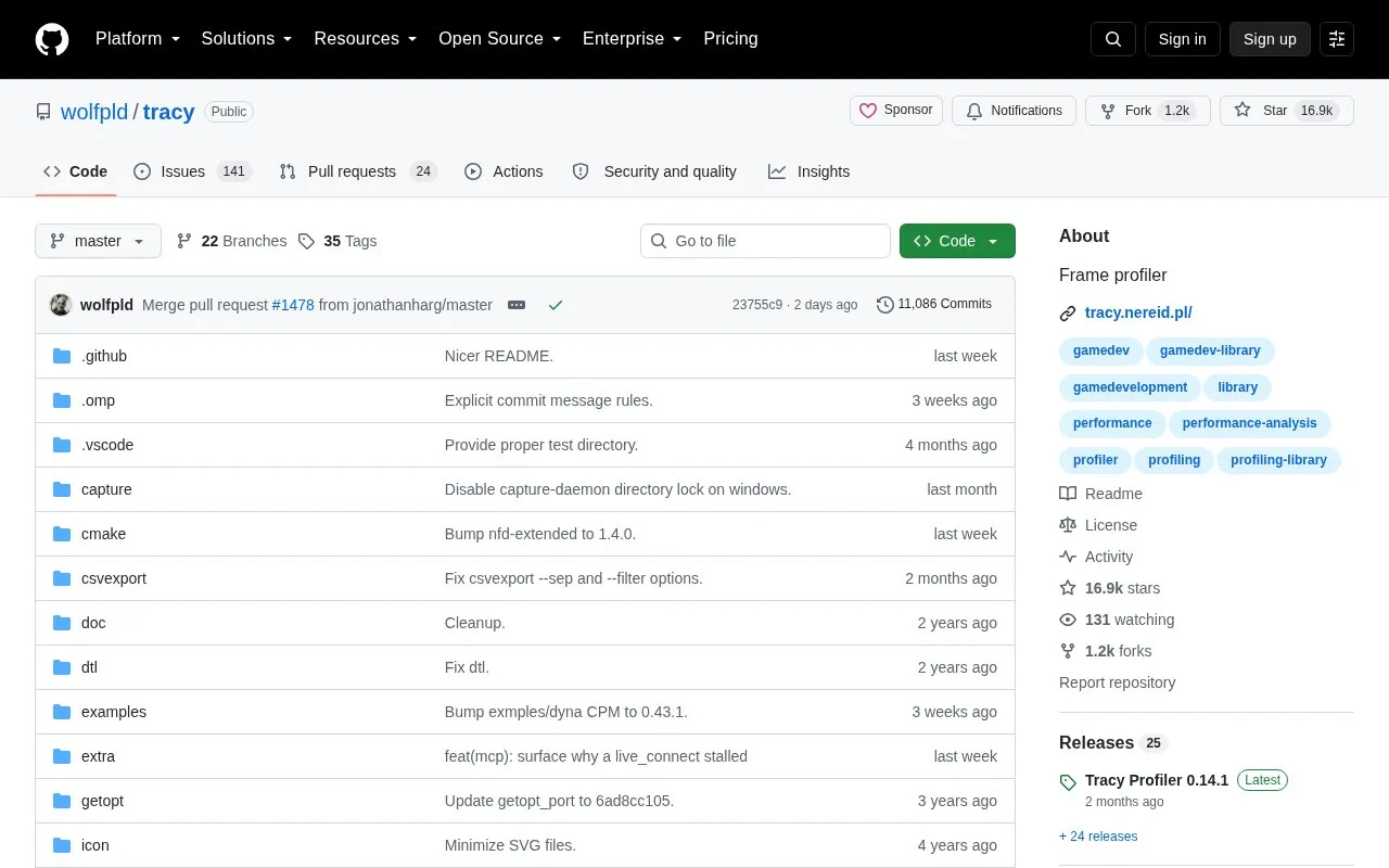 Tracy Profiler homepage screenshot