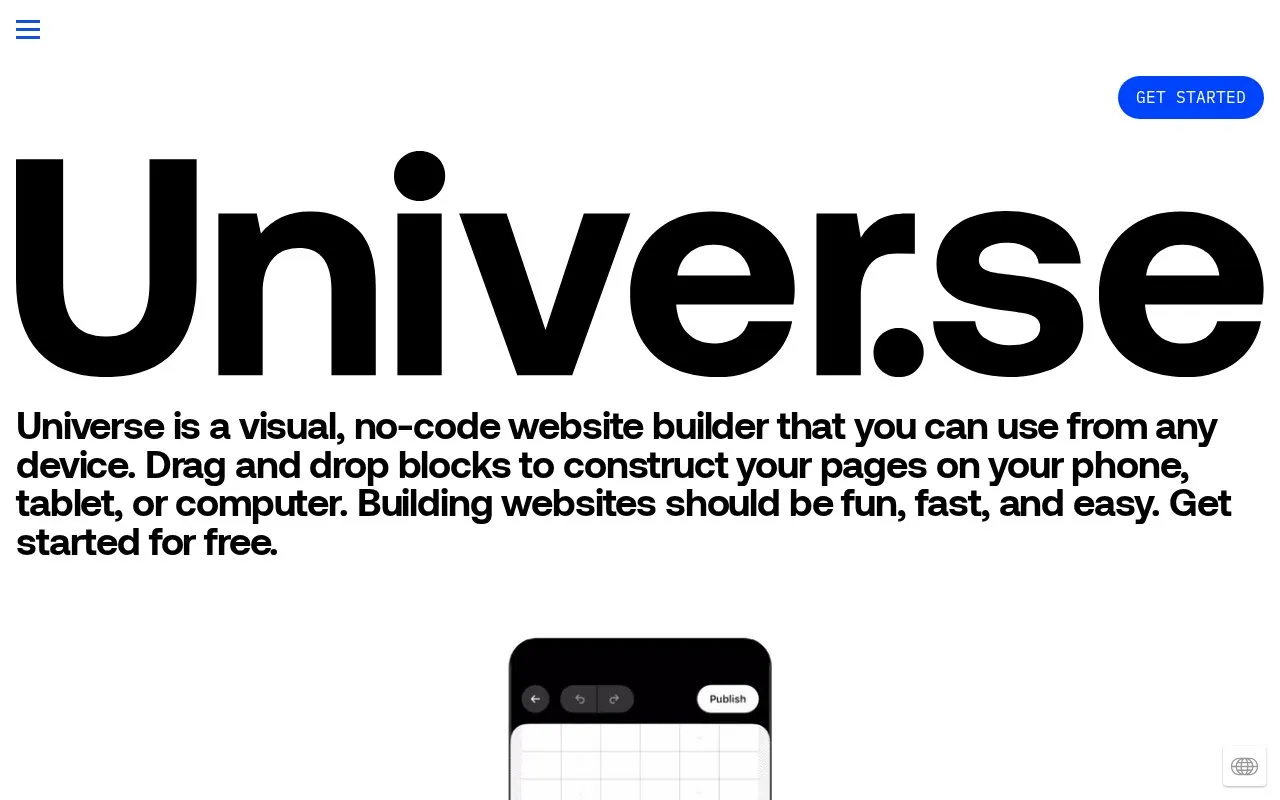 Universe homepage screenshot