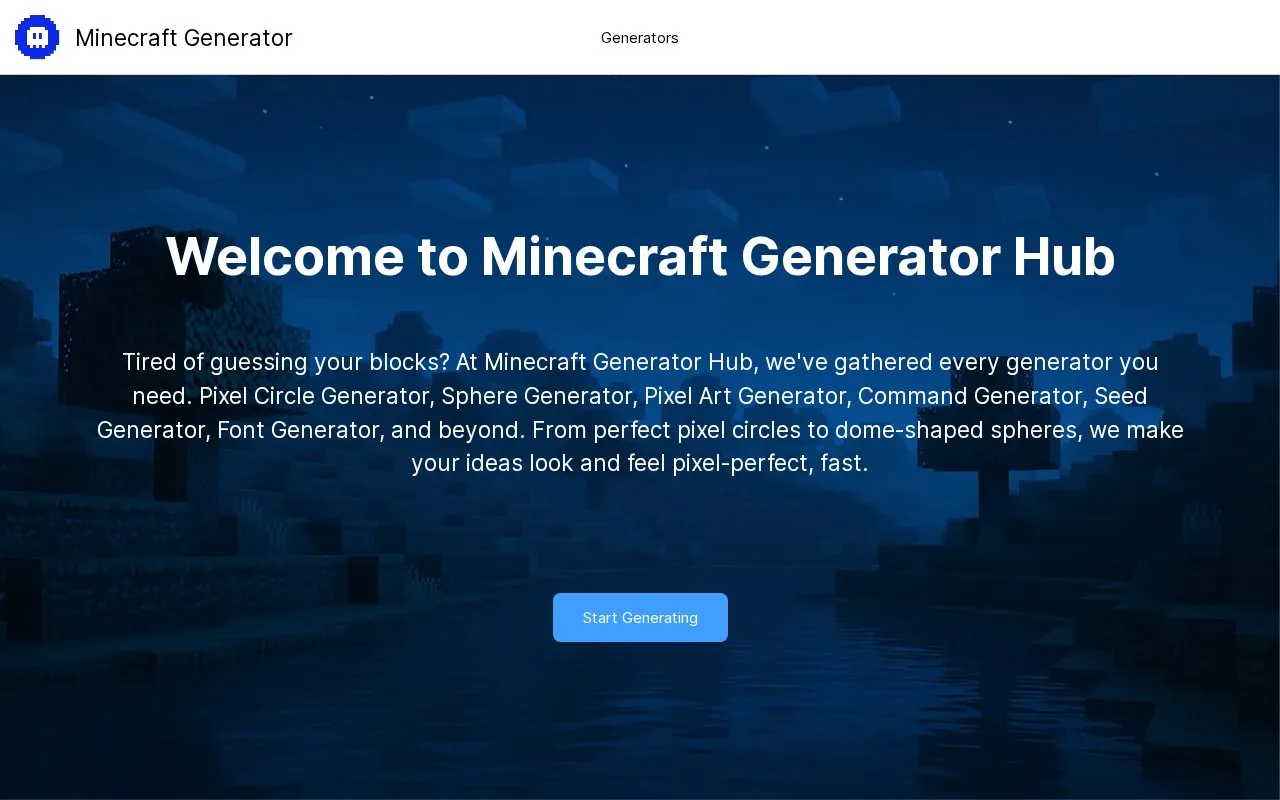 Minecraft Generator homepage screenshot