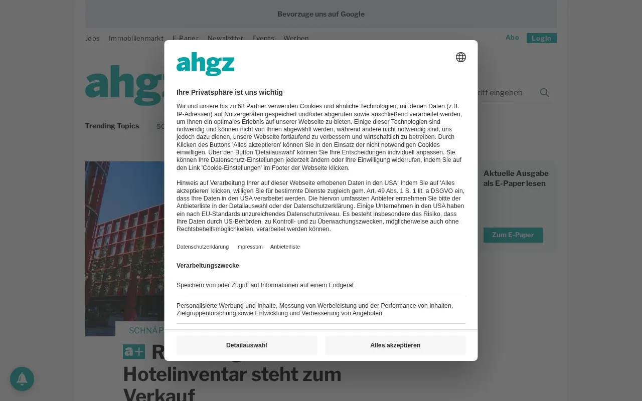 Allgemeine Hotel- und Gastronomie-Zeitung homepage screenshot