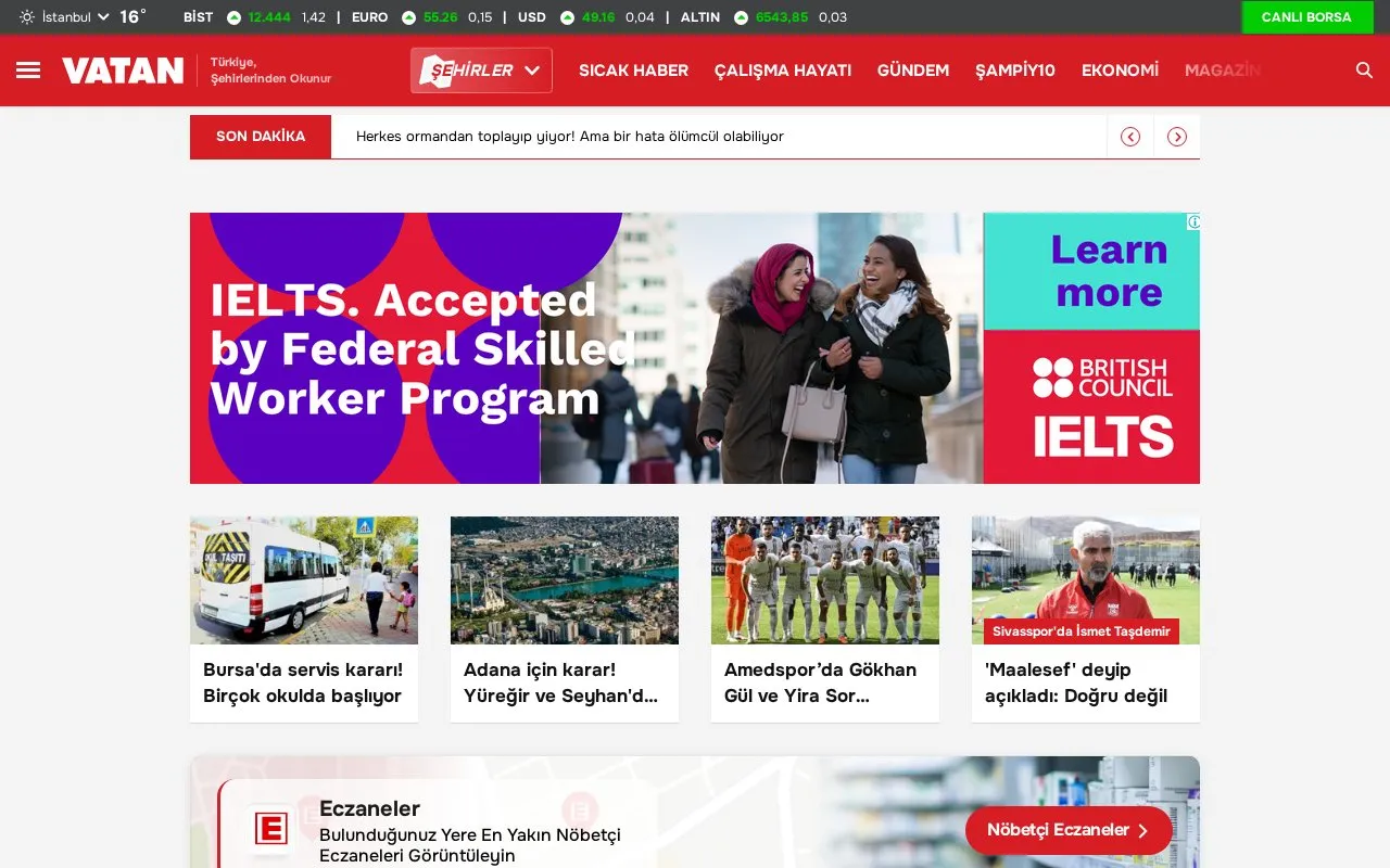 Vatan homepage screenshot