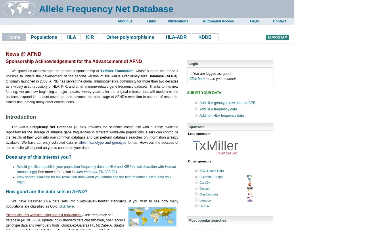 Allele Frequency Net Database homepage screenshot