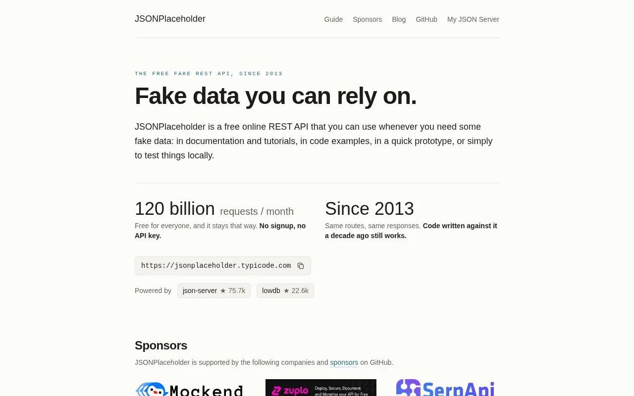 {JSON} Placeholder homepage screenshot