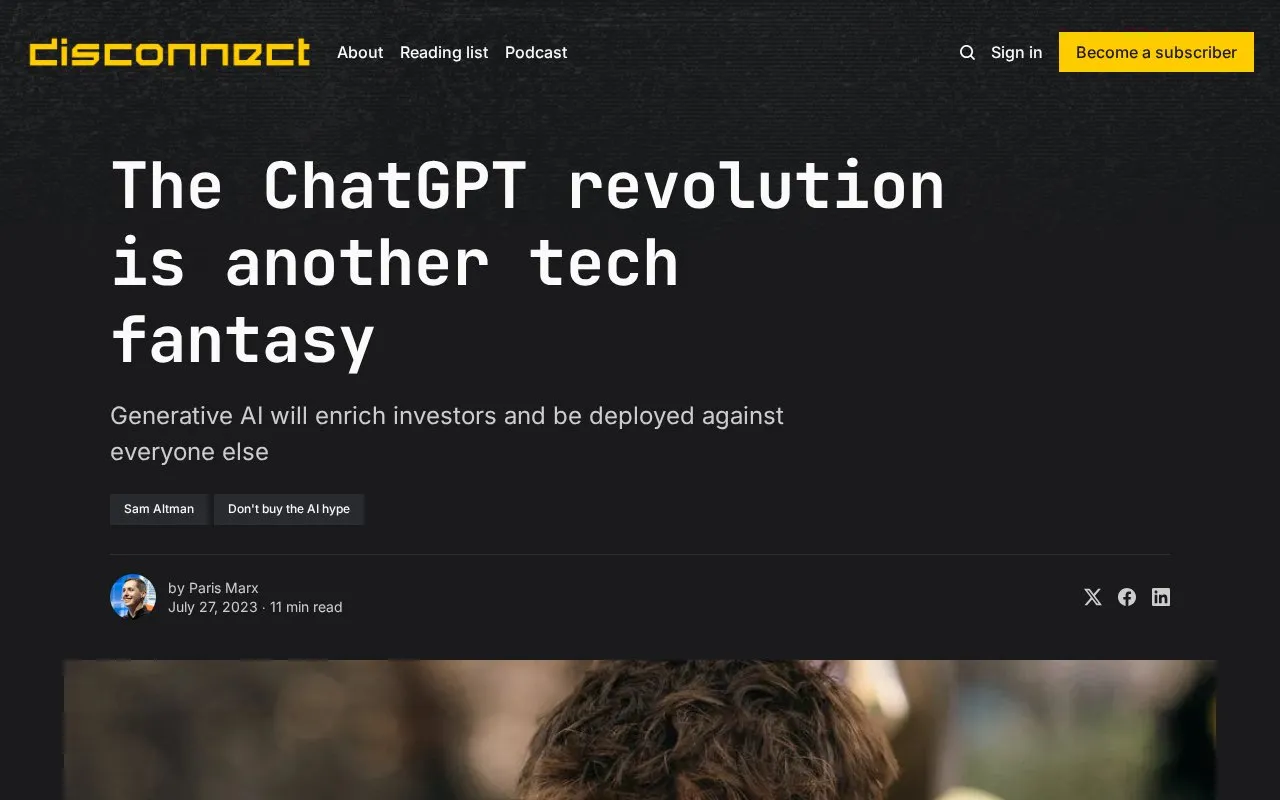 The ChatGPT revolution is another tech fantasy homepage screenshot