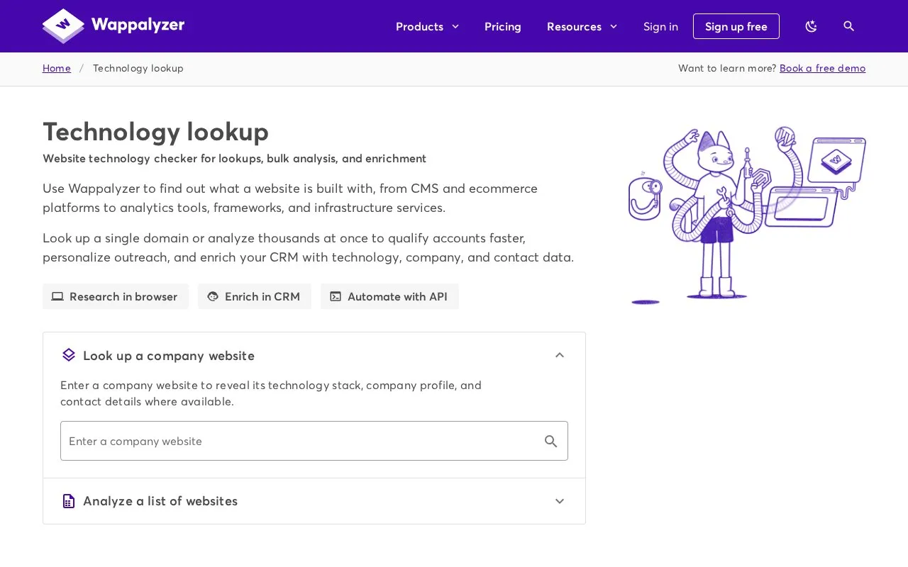 Wappalyzer homepage screenshot