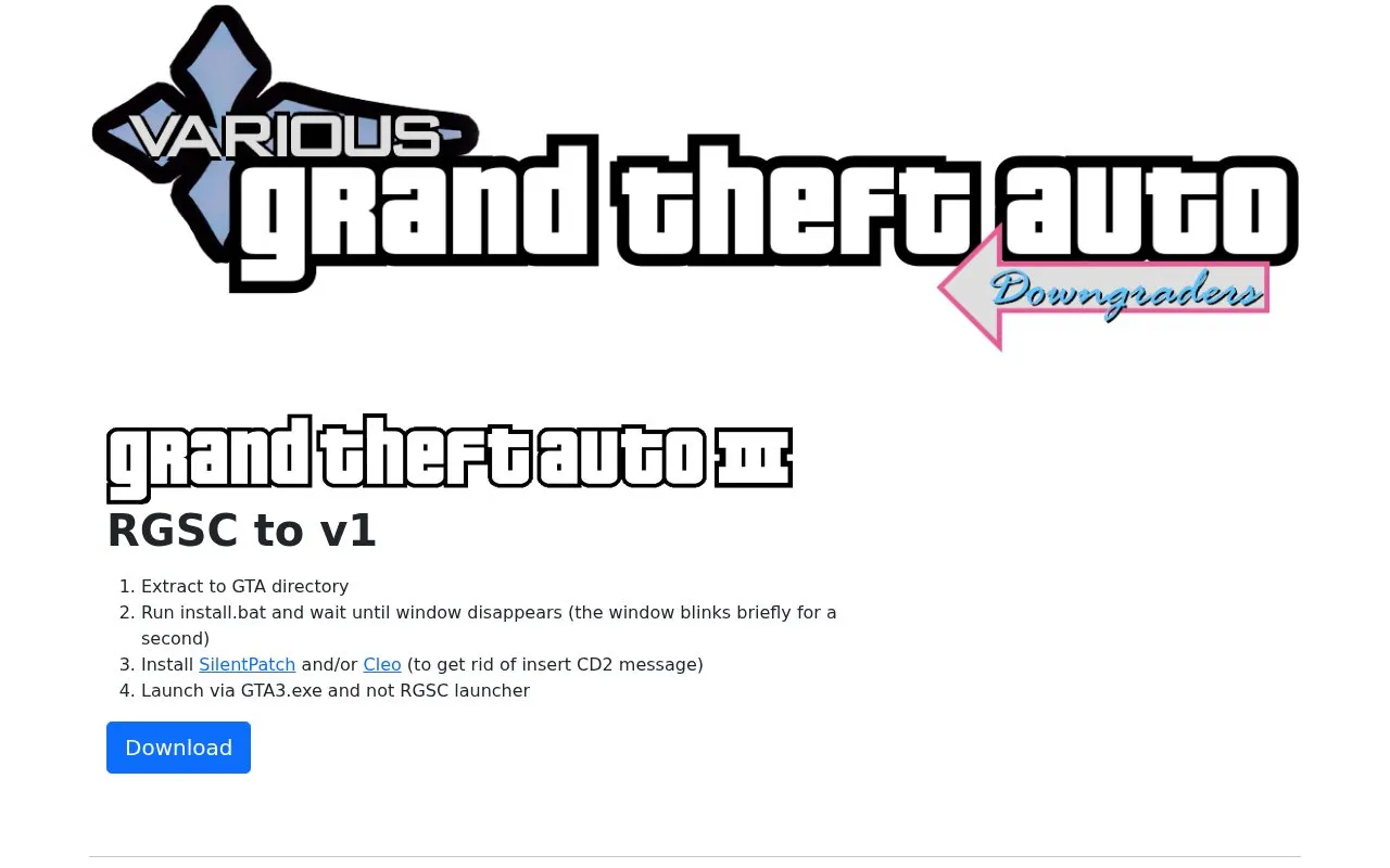 GTA Downgraders homepage screenshot