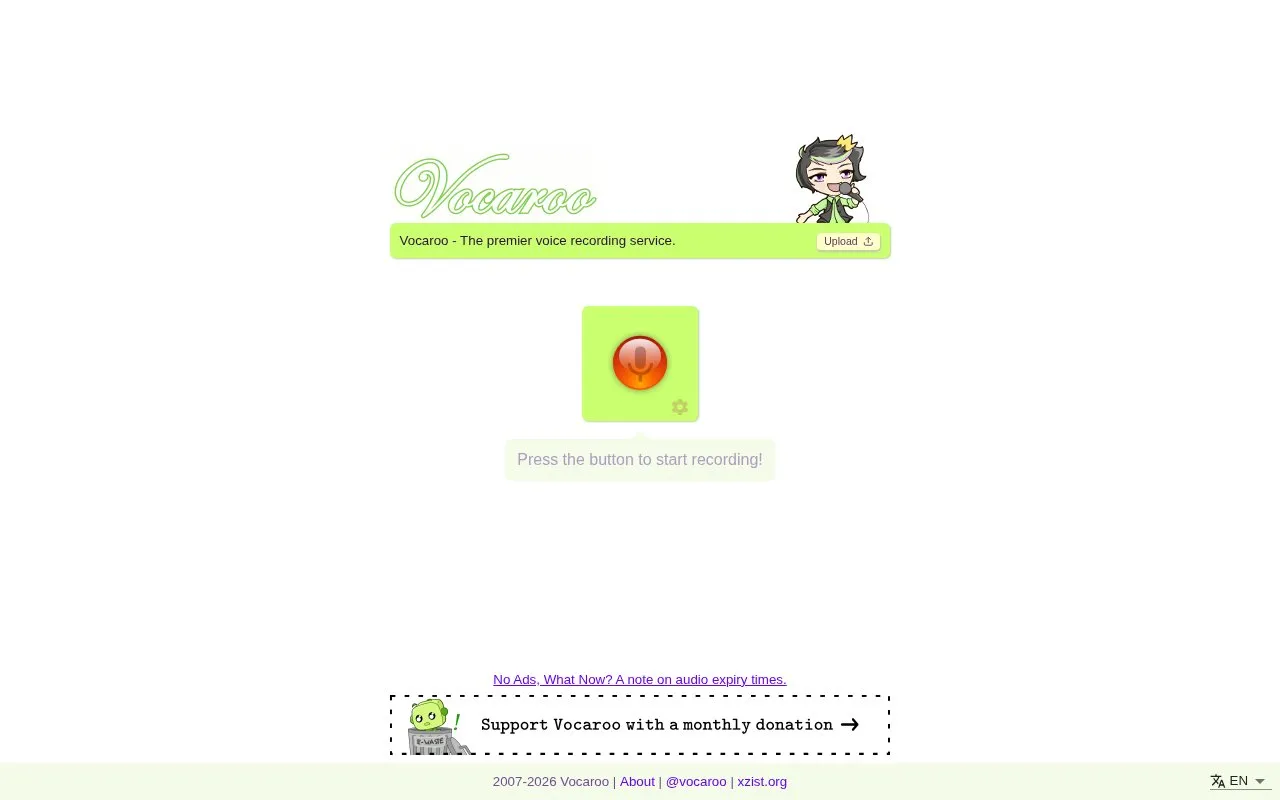 Vocaroo homepage screenshot