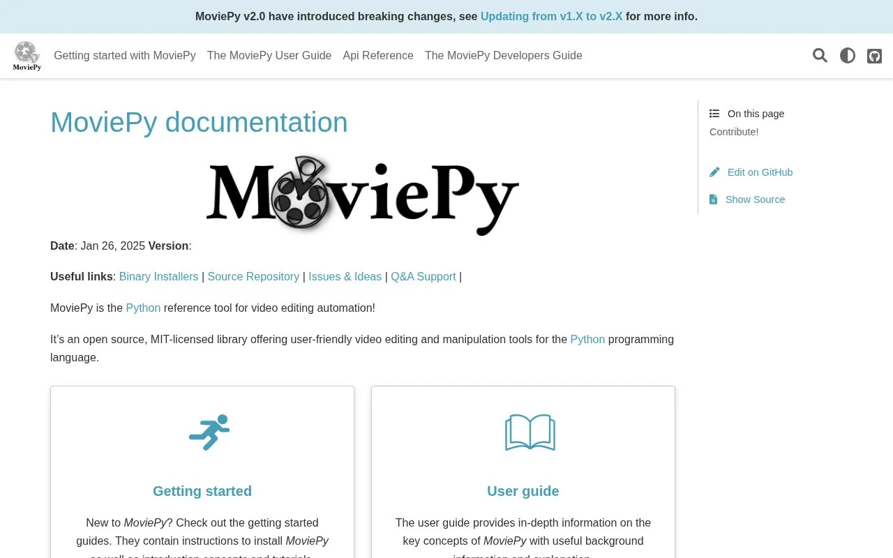 MoviePy homepage screenshot