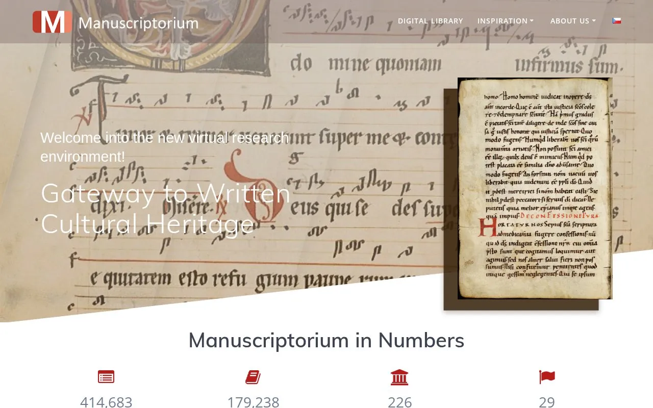 Manuscriptorium homepage screenshot