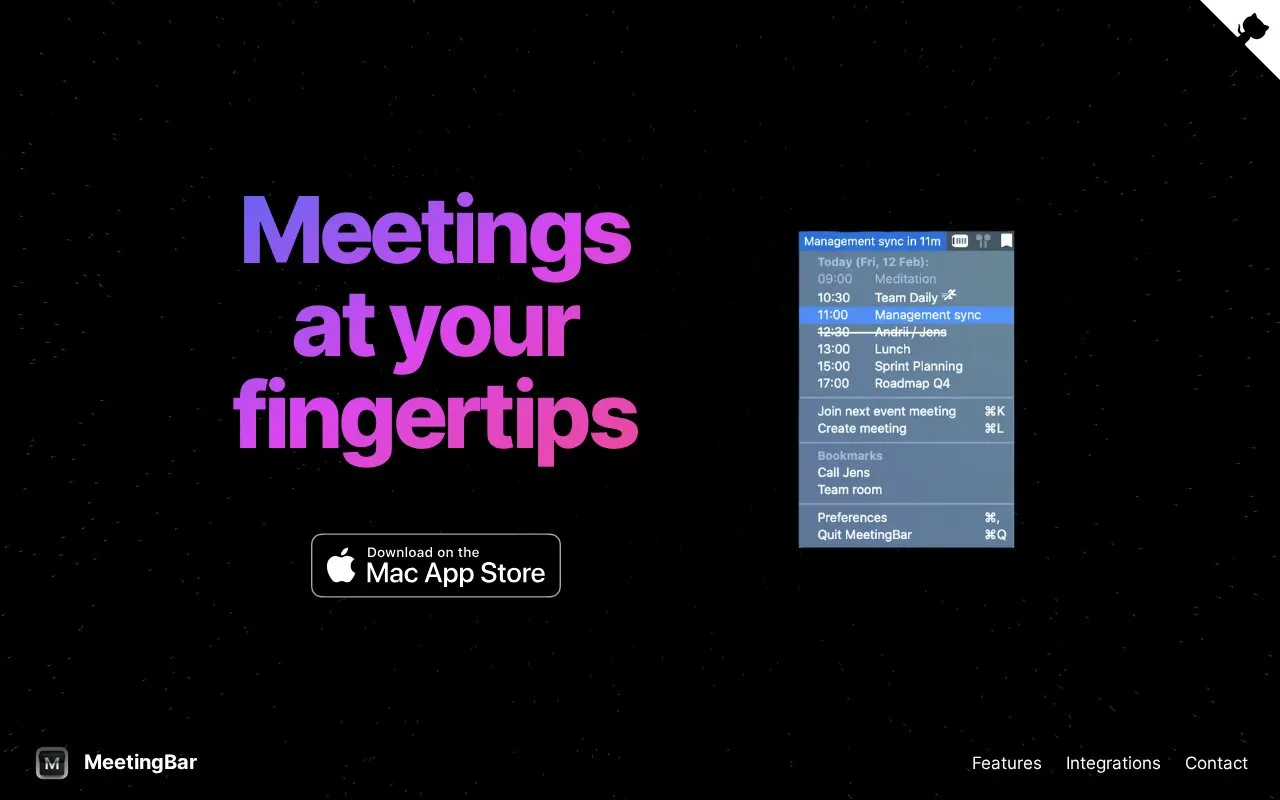 MeetingBar homepage screenshot