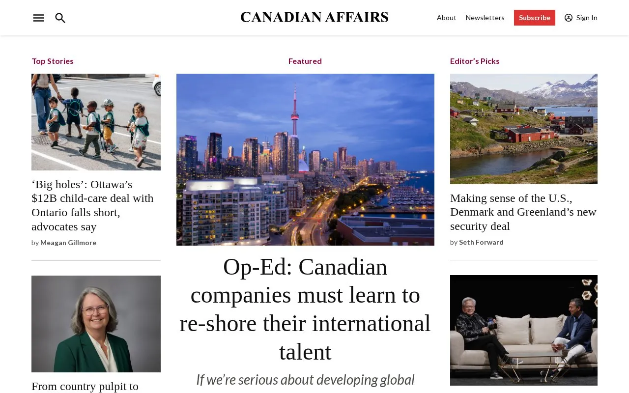 Canadian Affairs homepage screenshot