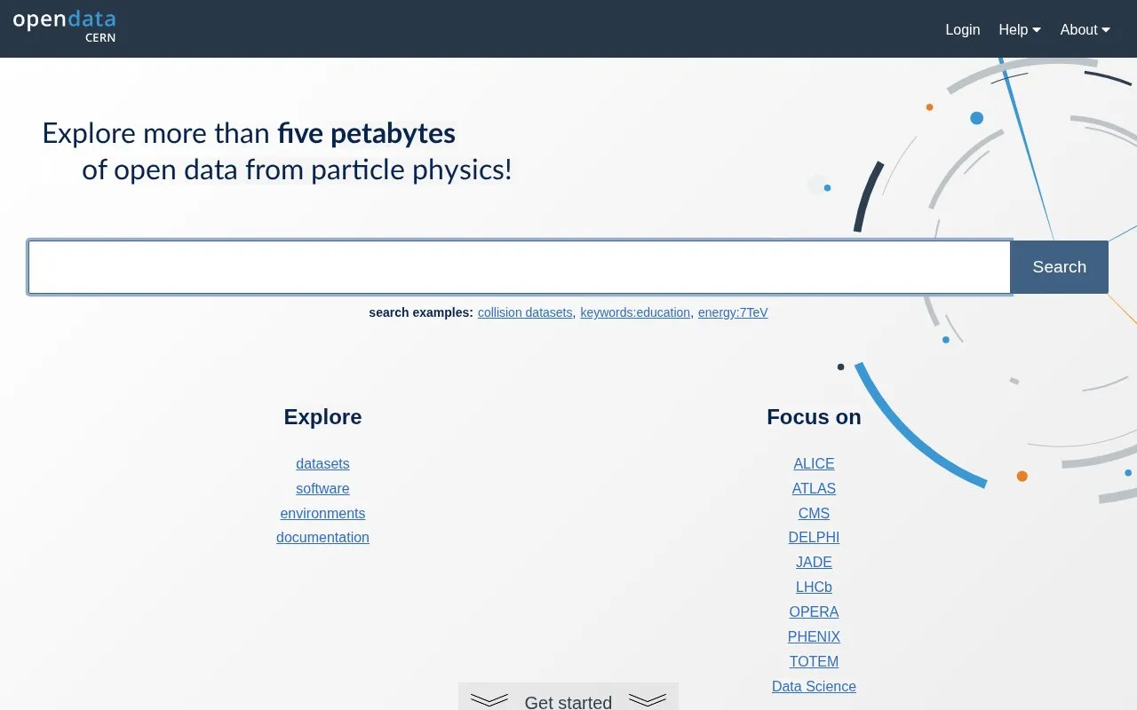 CERN Open Data homepage screenshot