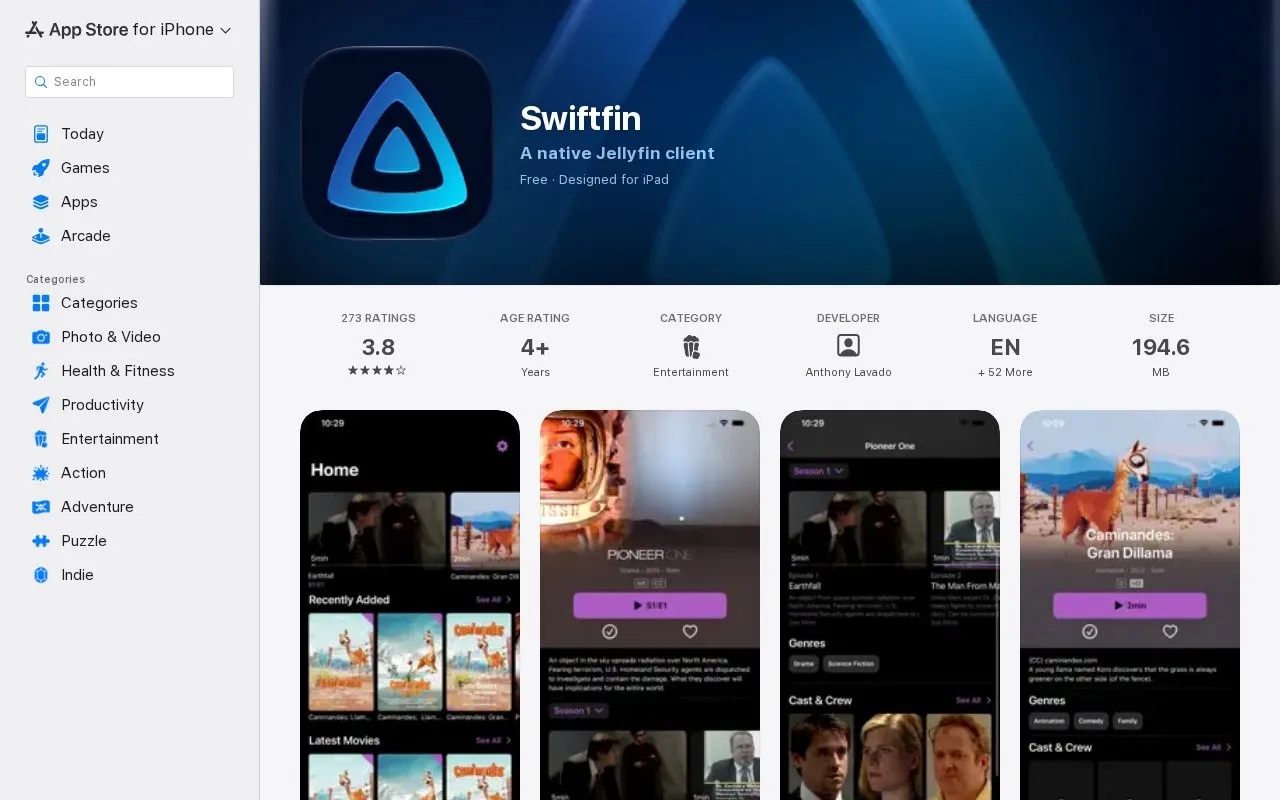 Swiftfin homepage screenshot