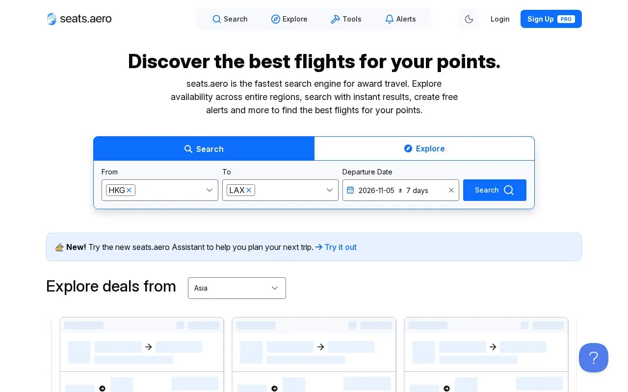 seats.aero homepage screenshot