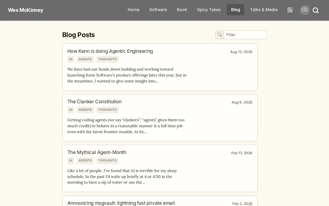 Wes McKinney homepage screenshot