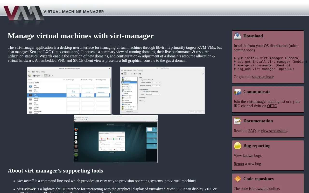 Virt-Manager homepage screenshot