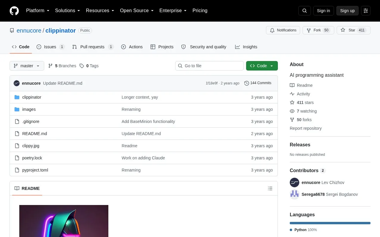 Clippy homepage screenshot