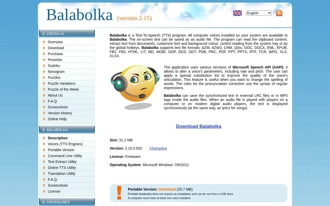 Balabolka homepage screenshot