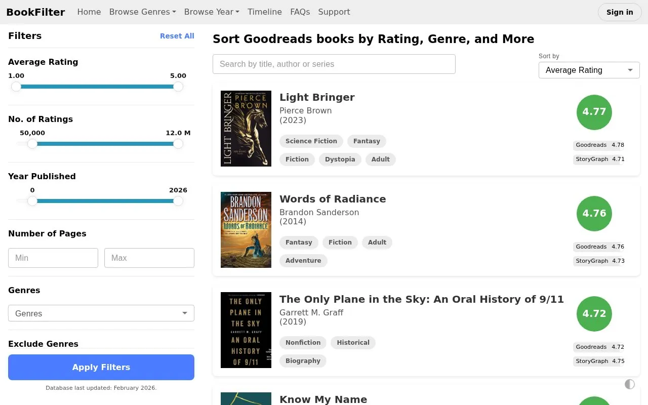 Ratings Filter homepage screenshot