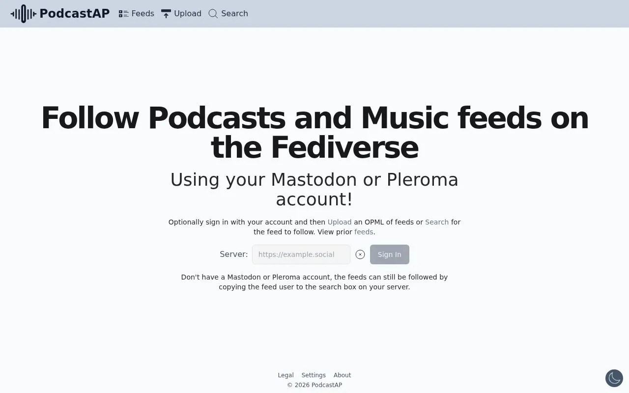 PodcastAP homepage screenshot