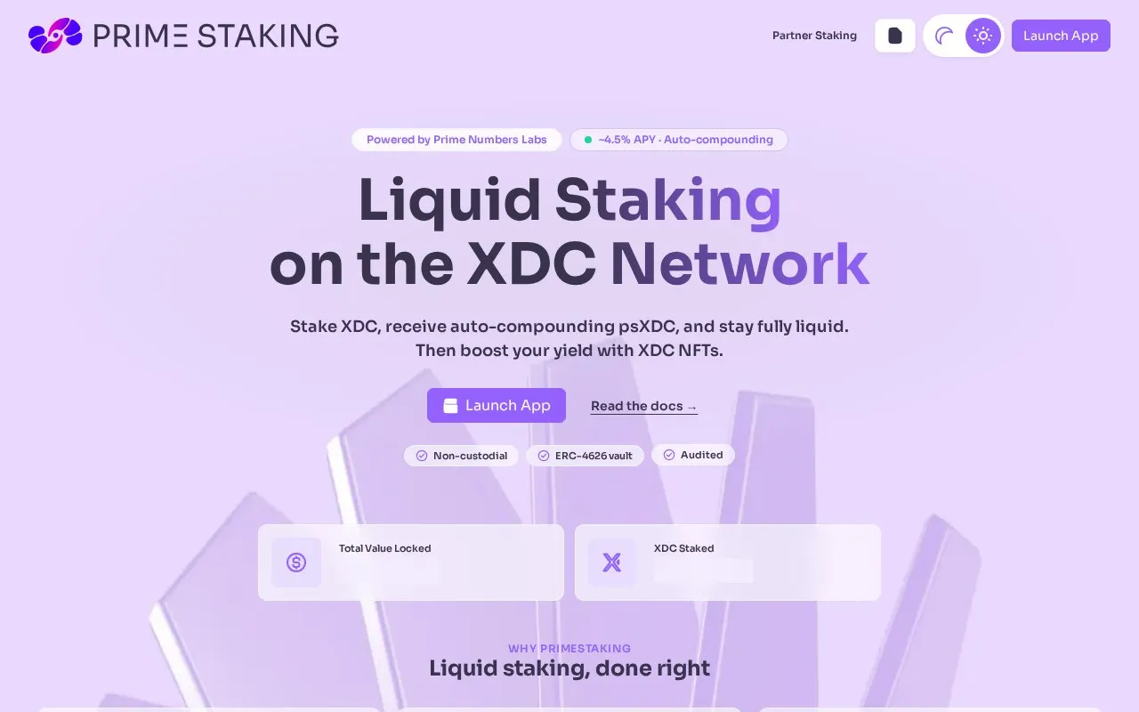Prime Staking homepage screenshot