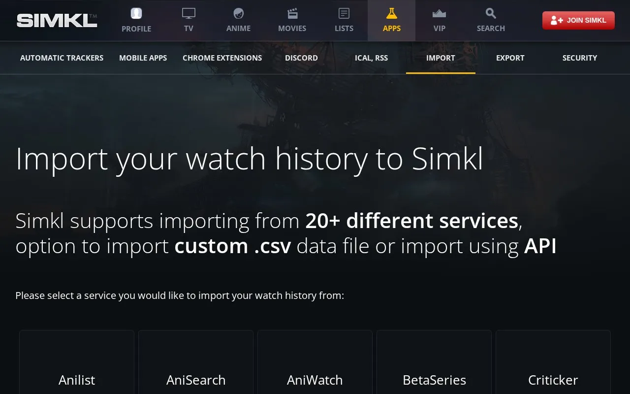 Import Tools homepage screenshot