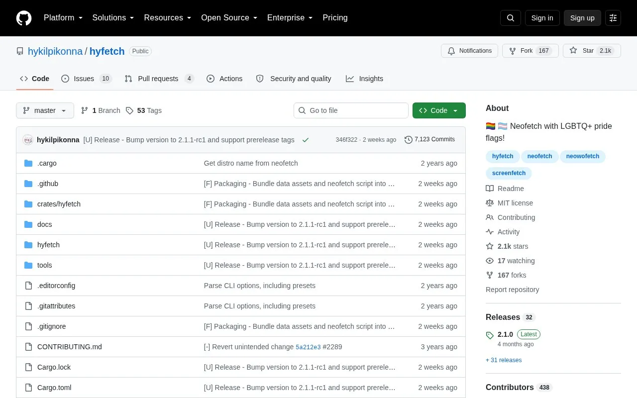 Hyfetch homepage screenshot