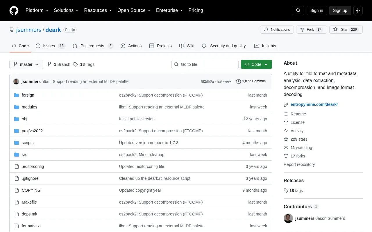 Deark homepage screenshot