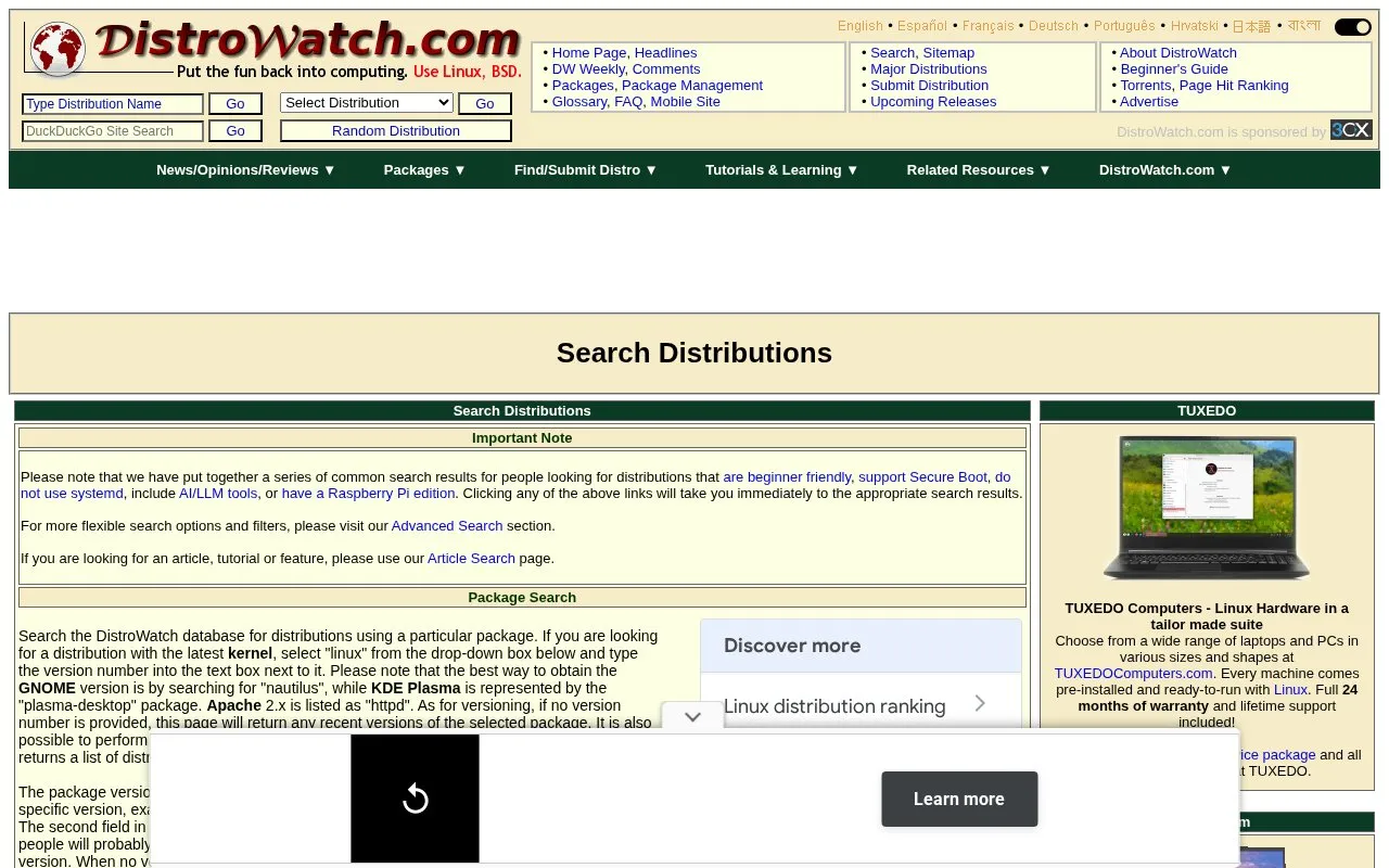 Advanced Search homepage screenshot