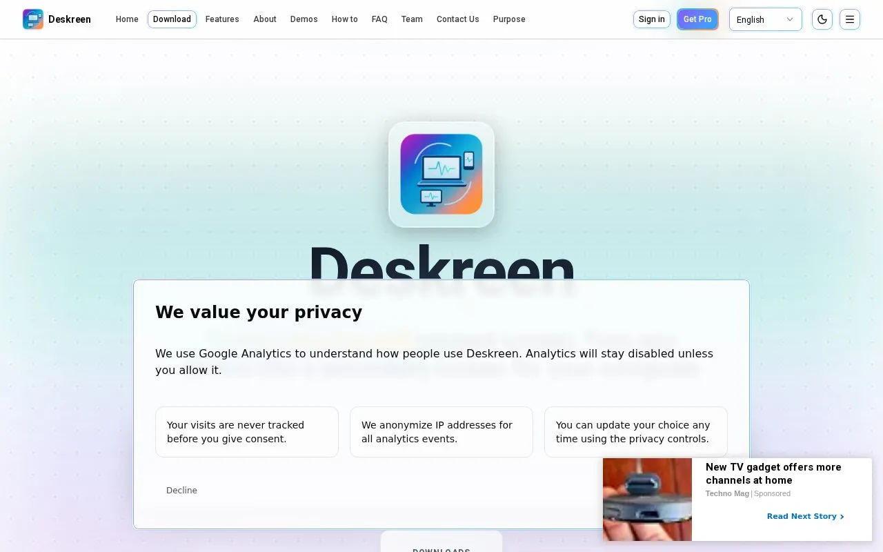 Deskreen homepage screenshot