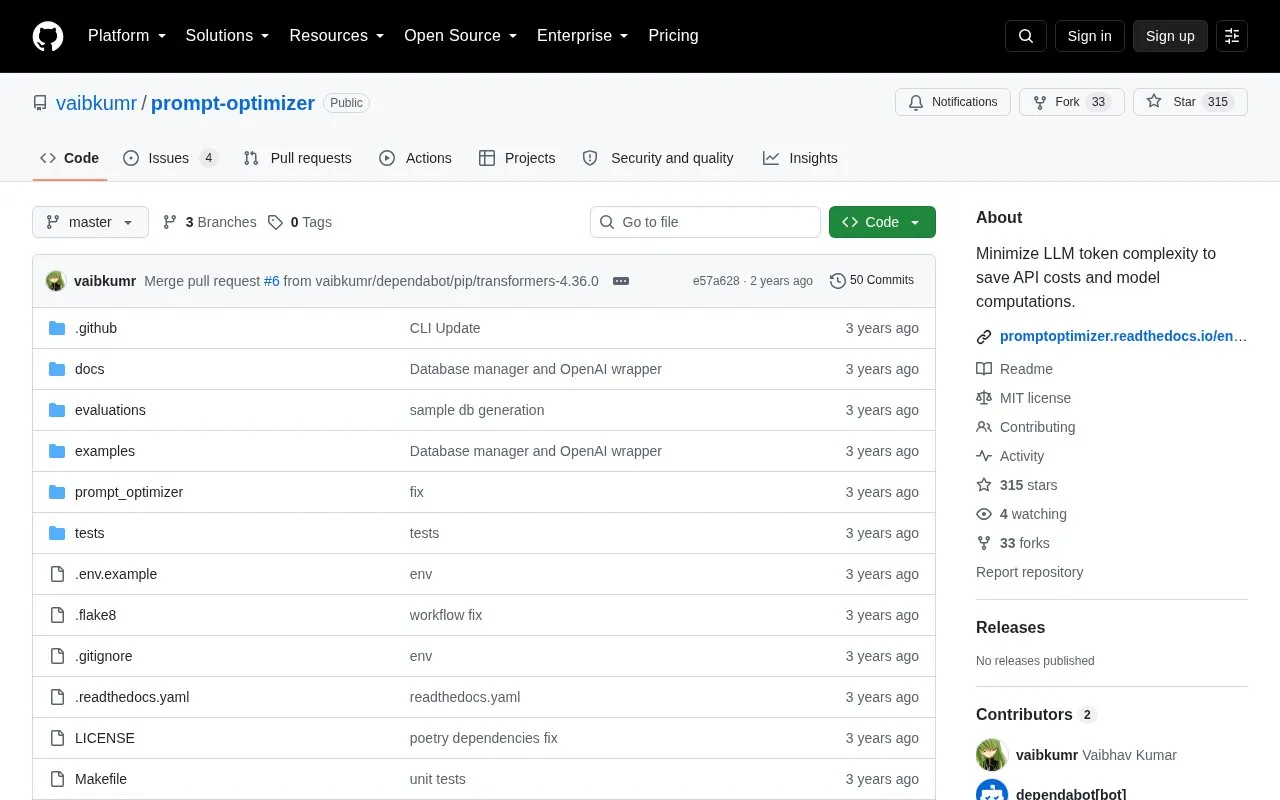 vaibkumr/prompt-optimizer homepage screenshot