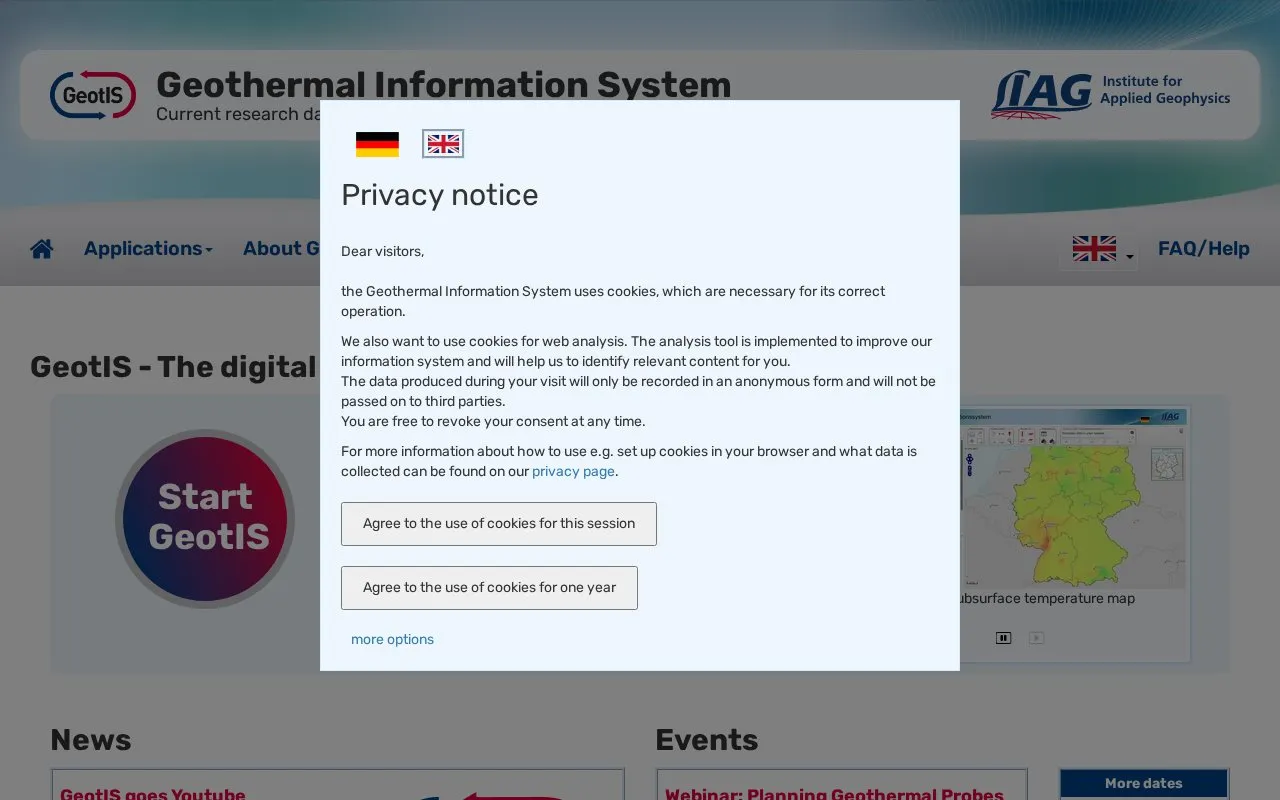 Geothermal Information System homepage screenshot