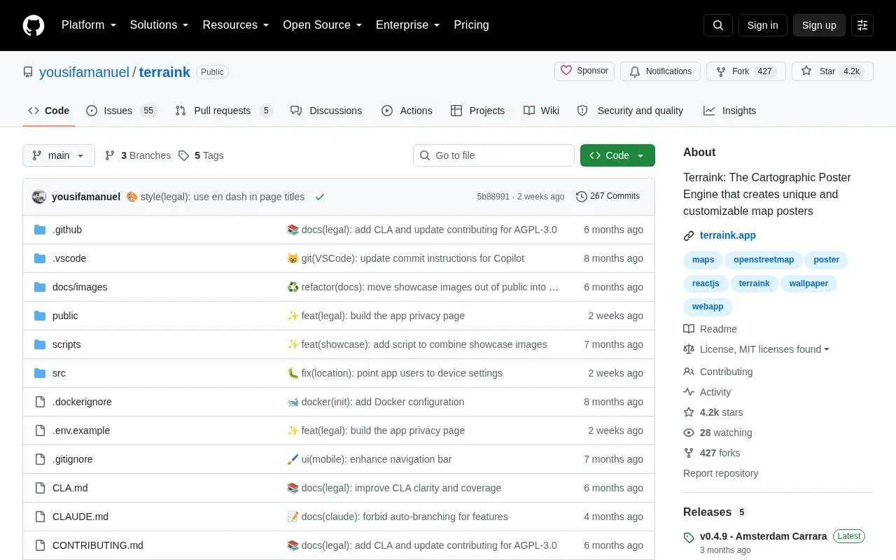 Terraink homepage screenshot