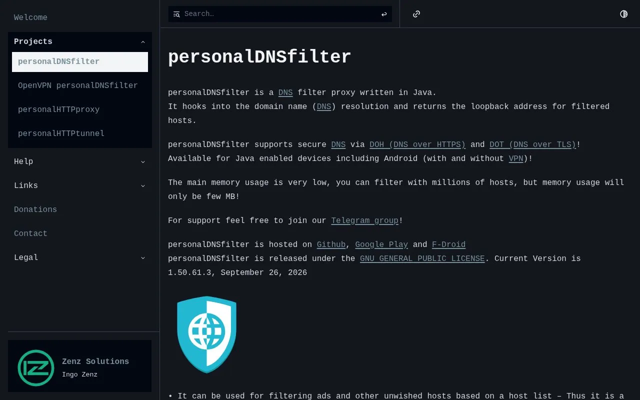 personalDNSfilter homepage screenshot