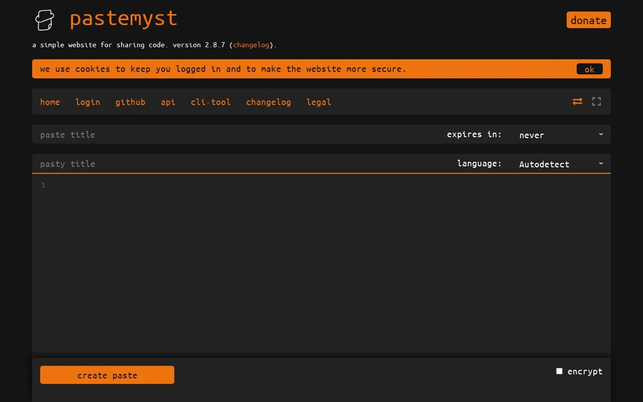 pastemyst homepage screenshot