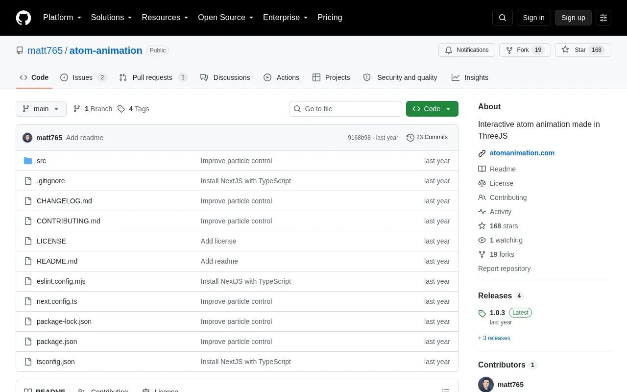 Atom Animation homepage screenshot