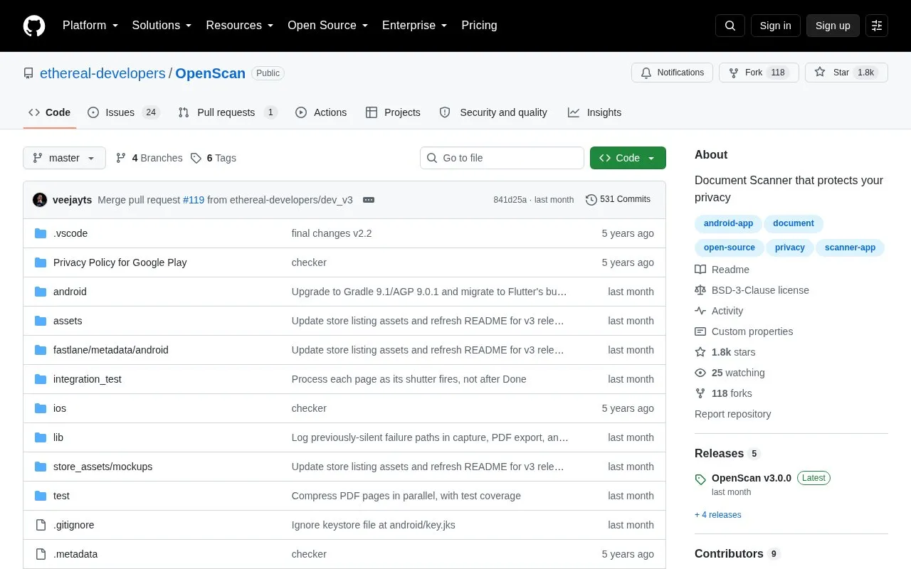 OpenScan homepage screenshot