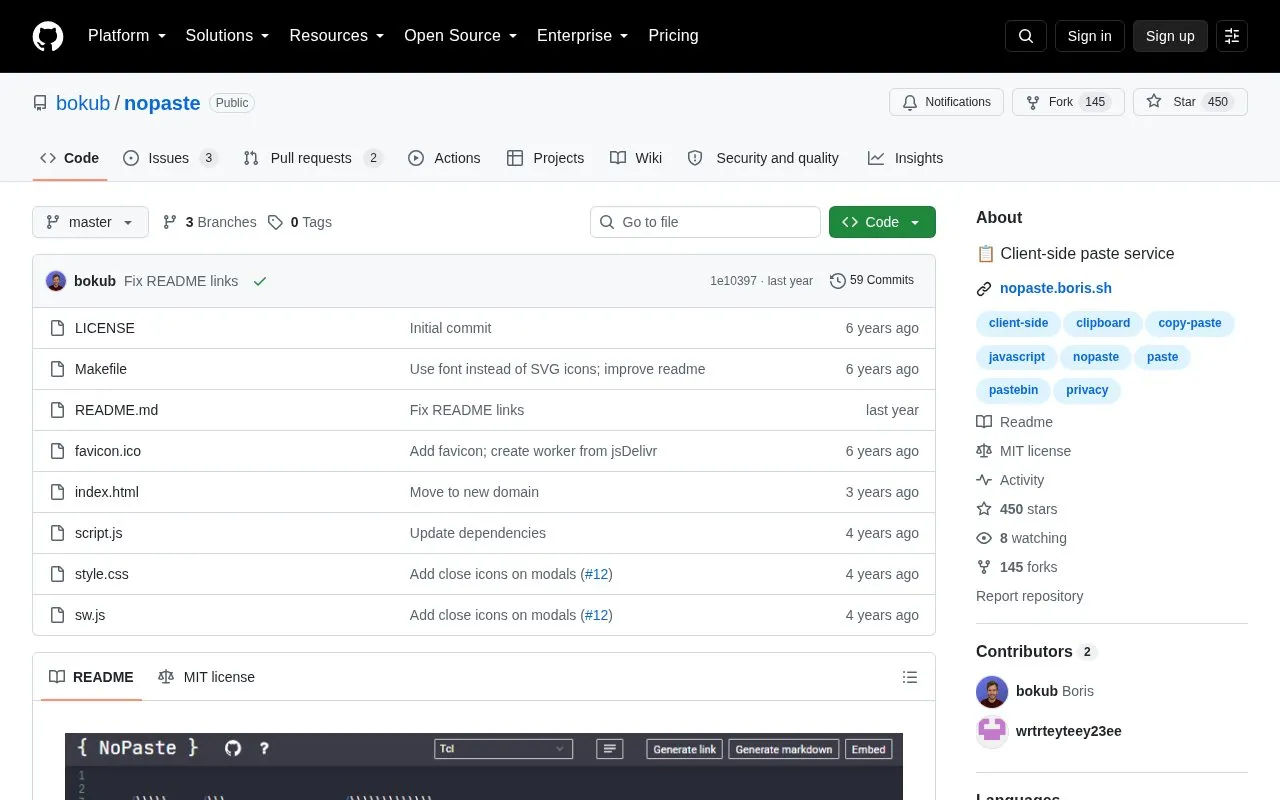 Nopaste homepage screenshot