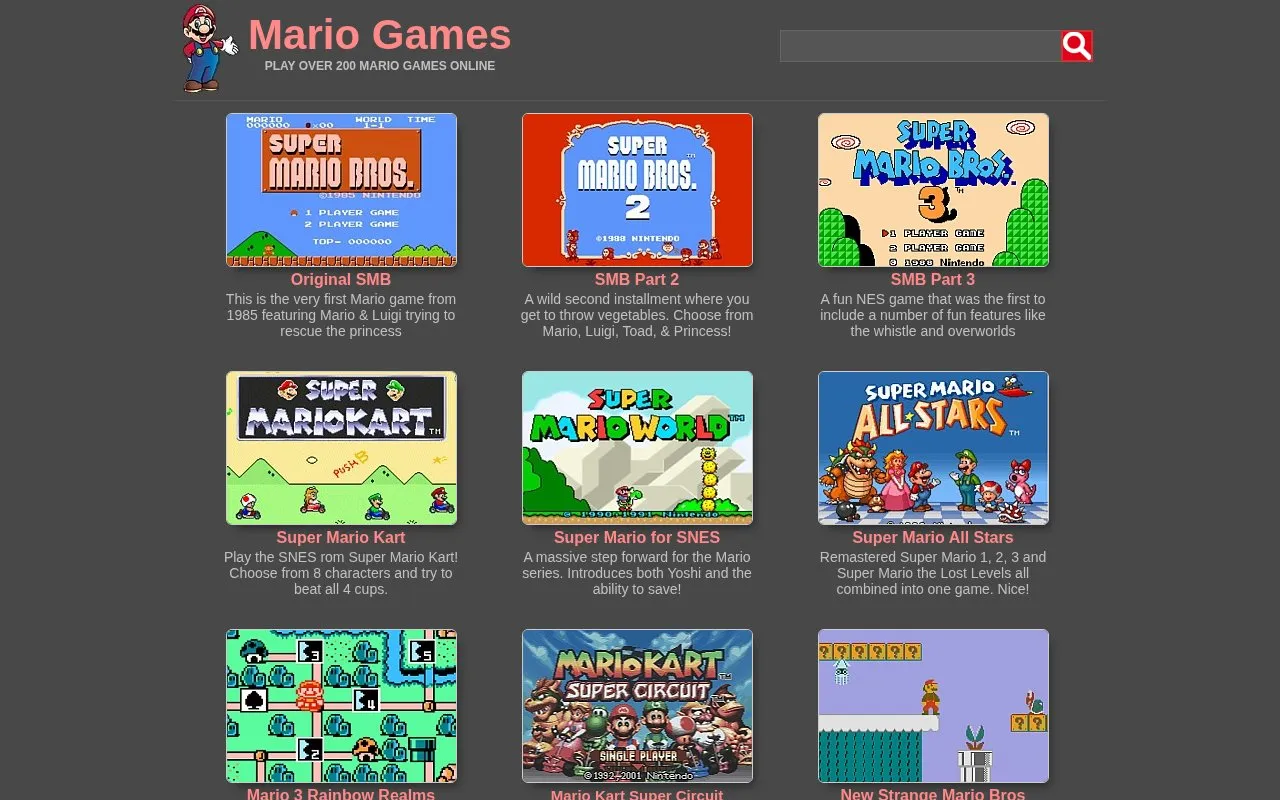 SMBGames homepage screenshot
