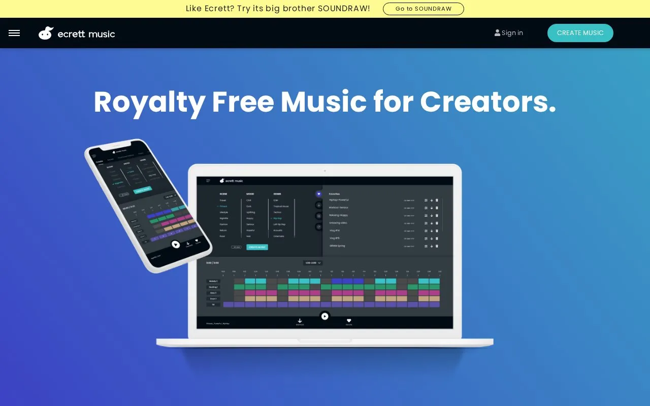 Ecrett Music homepage screenshot