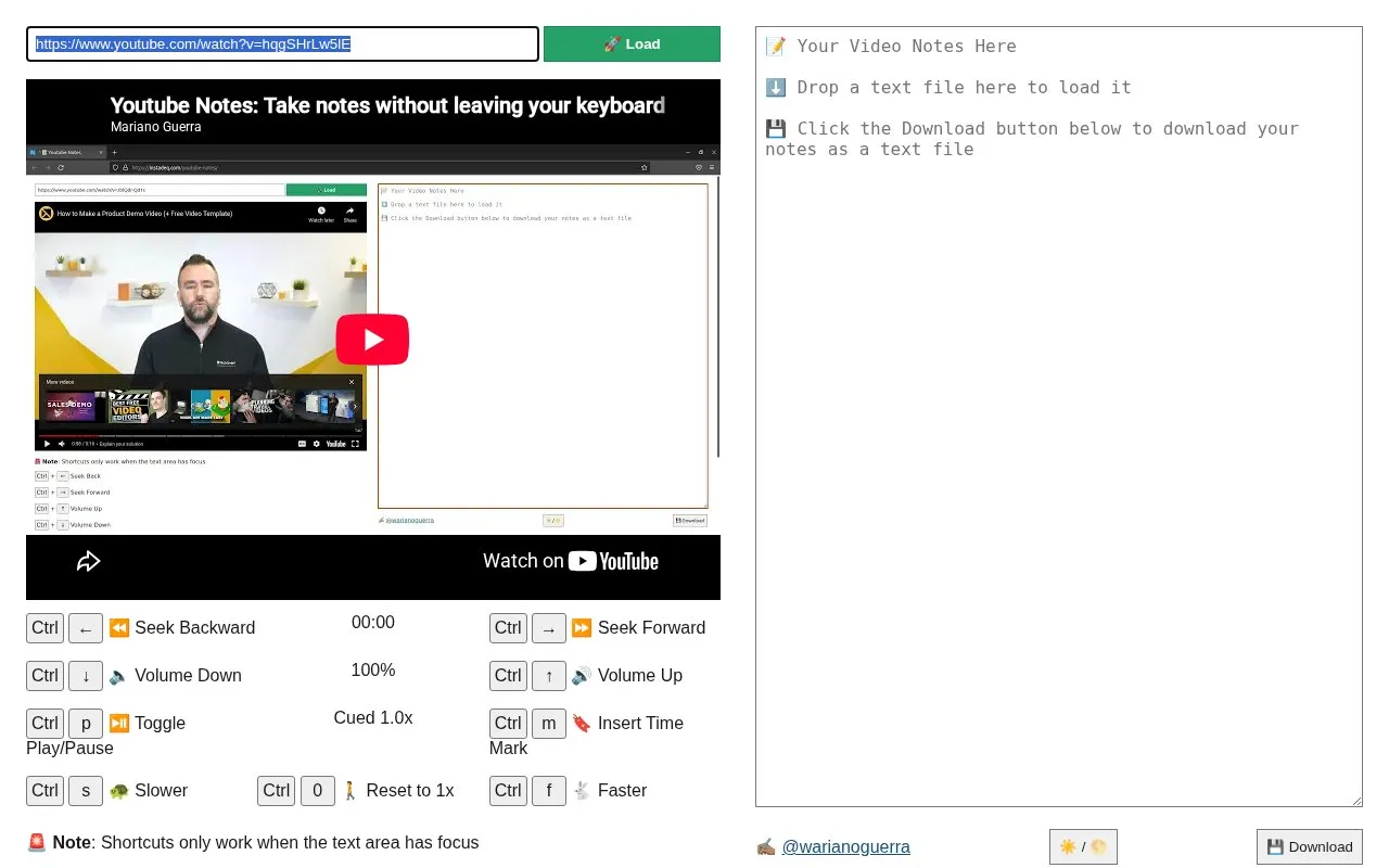 YouTube Notes homepage screenshot