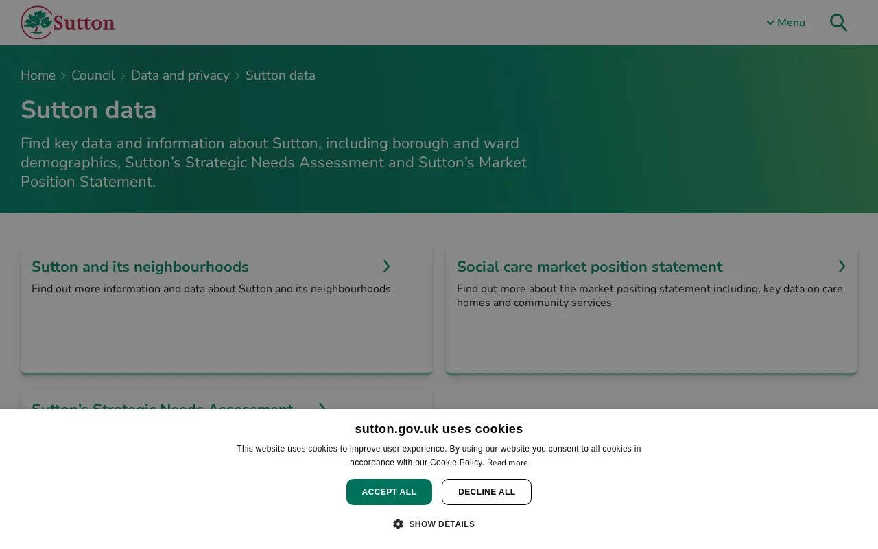 Data.Sutton homepage screenshot