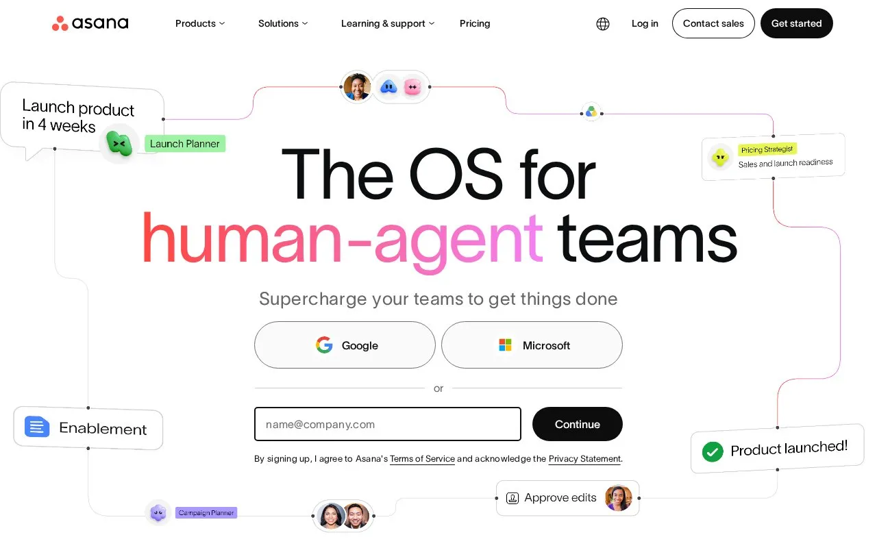 Asana homepage screenshot