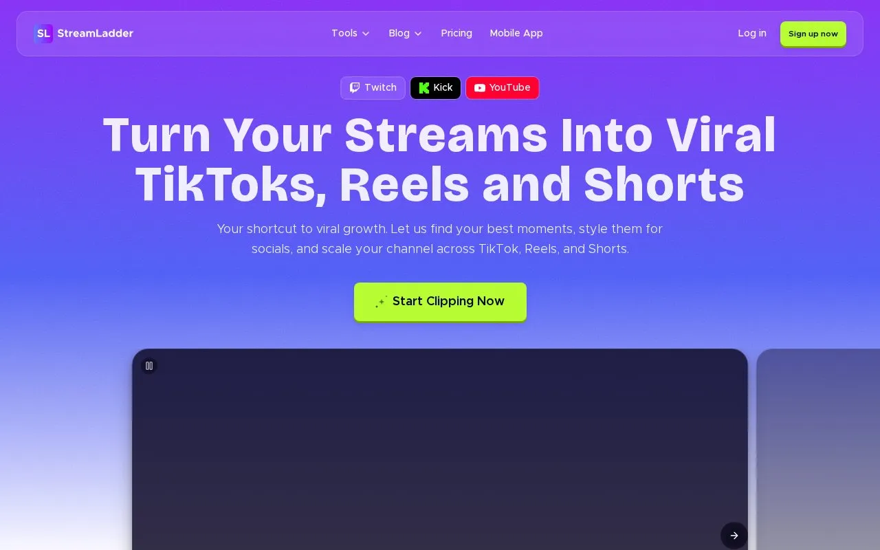 StreamLadder homepage screenshot