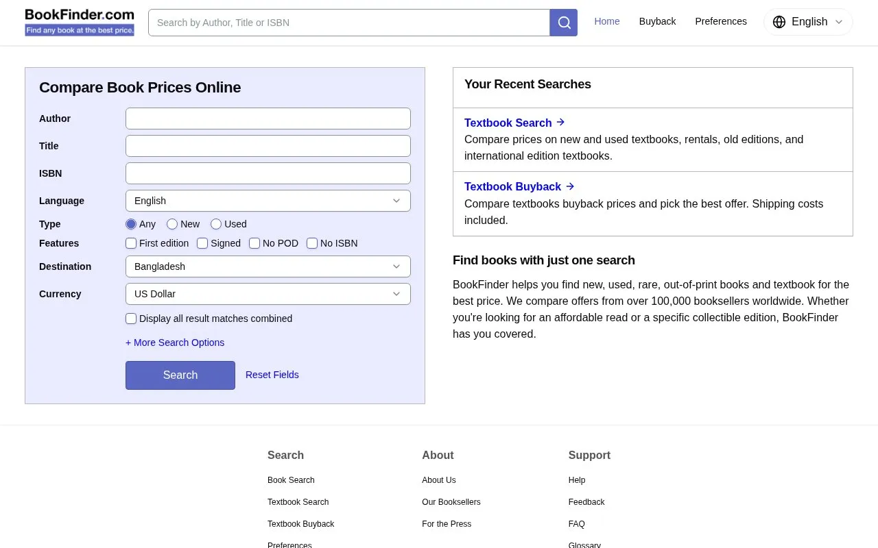 BookFinder homepage screenshot
