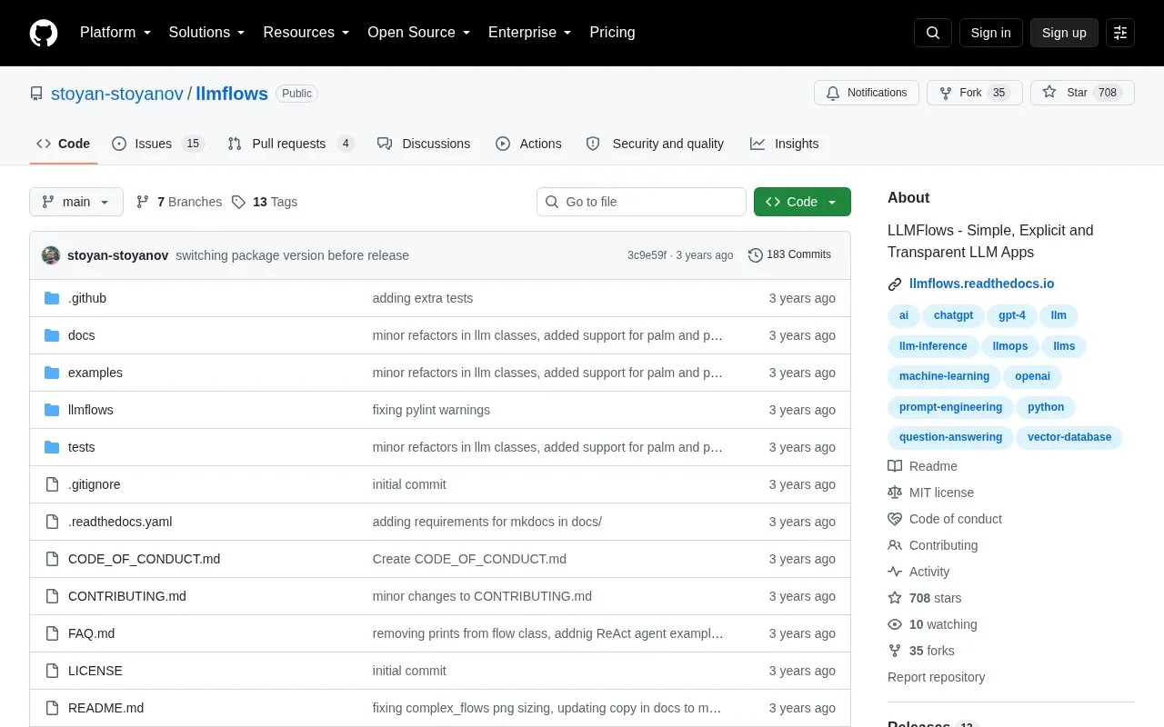 LLMFlows homepage screenshot