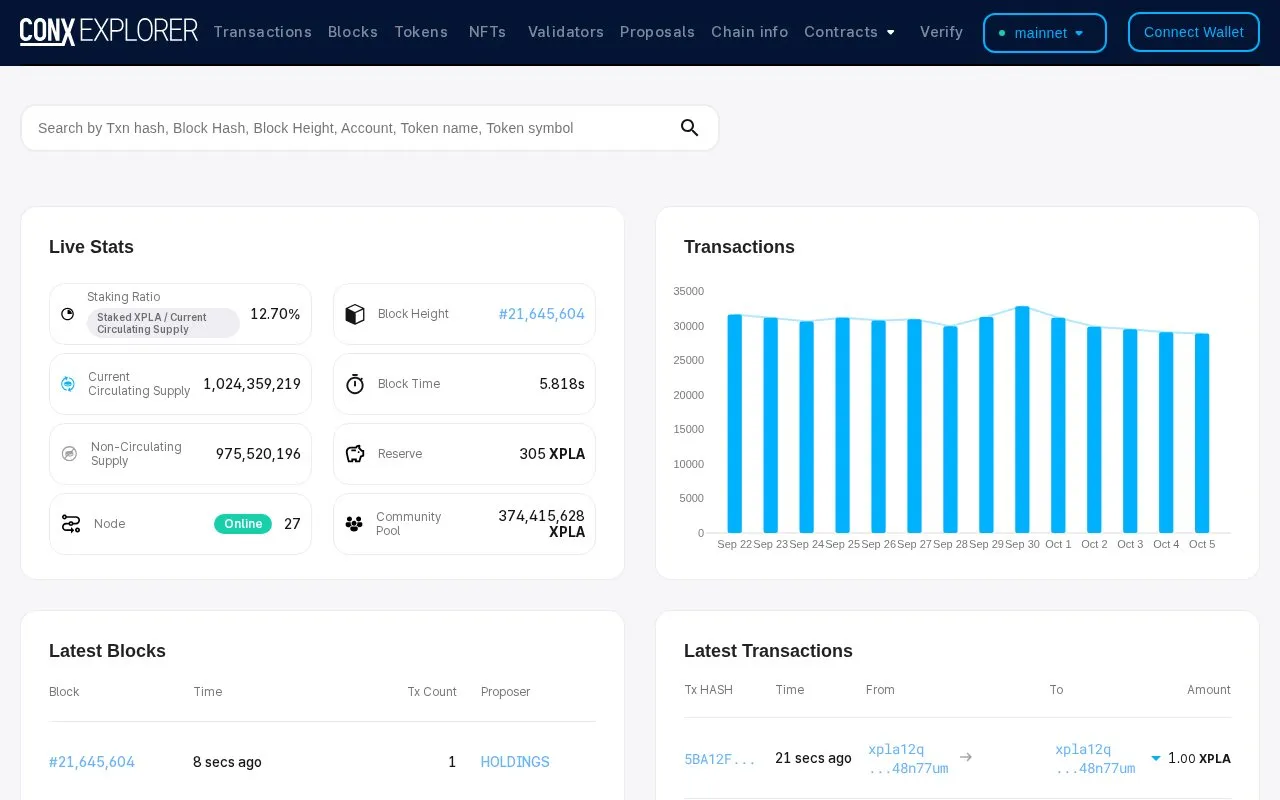 CONX Chain — CONX Explorer homepage screenshot