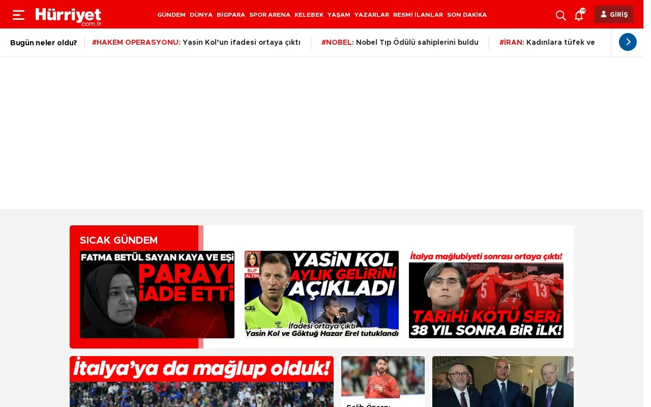 Hürriyet homepage screenshot